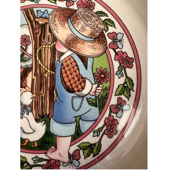 Vtg 1989 WATKINS Country Kids "Springs Fancy" Ceramic Recipe Pie Plate 10.75" D - Picture 7 of 16